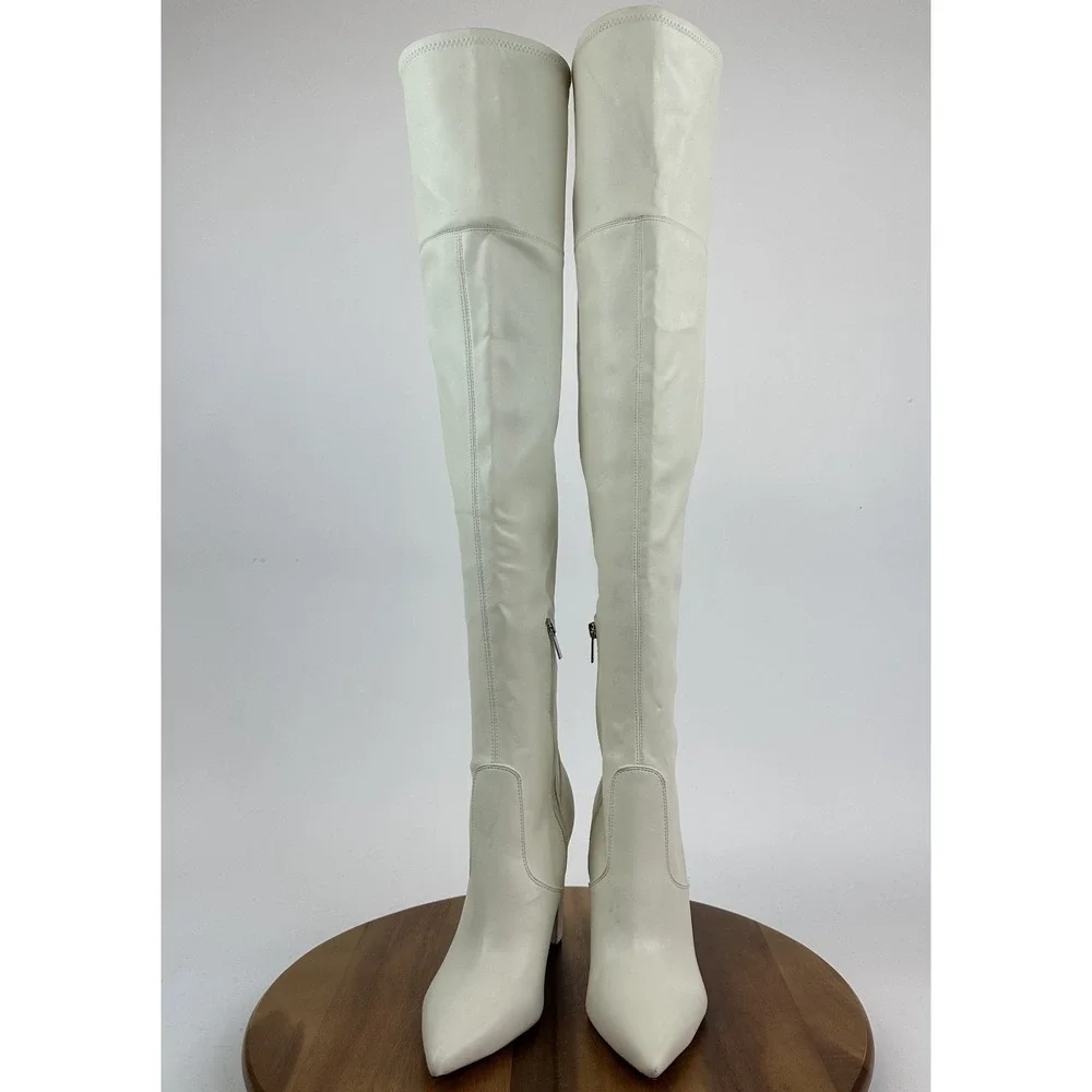 New Womens Marc Fisher LTD Garalyn Ivory Faux Leather Over The Knee Boots Sz 10‎